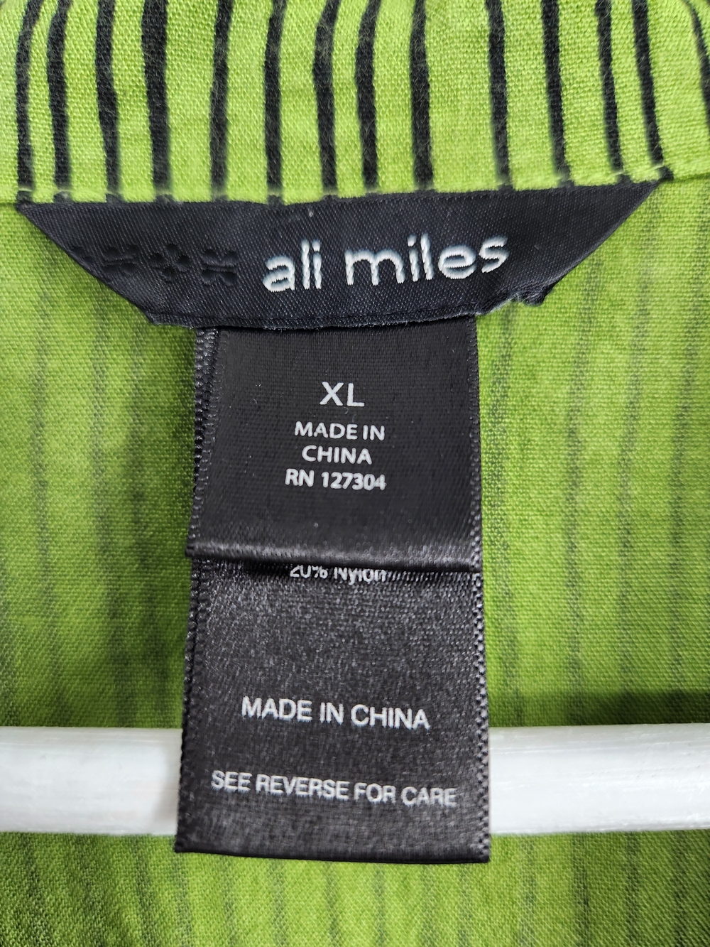 Ali Miles Striped Button Front Blouse XL Lime Green Black Artsy Top - Picture 6 of 14